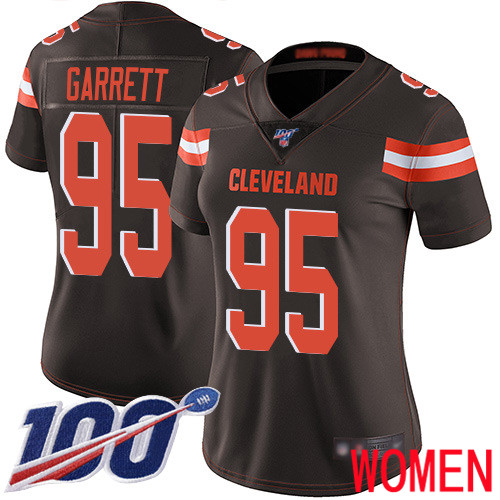 Cleveland Browns Myles Garrett Women Brown Limited Jersey #95 NFL Football Home 100th Season Vapor Untouchable->women nfl jersey->Women Jersey